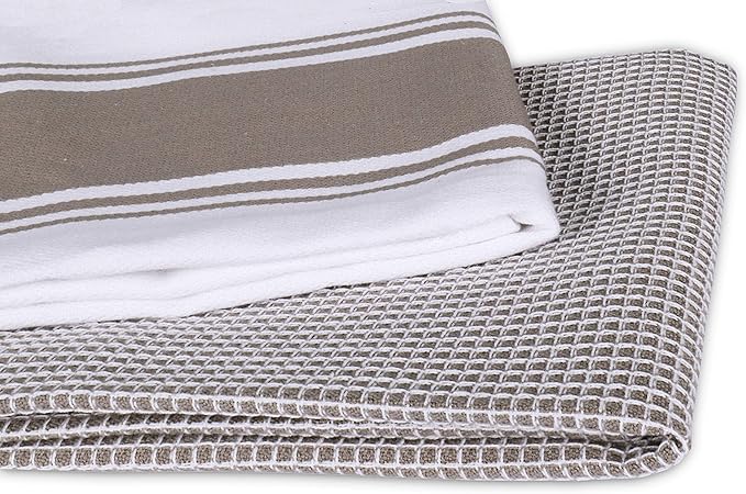 AMOUR INFINI Cotton Kitchen Towels - Set of 4 Highly Absorbent, Ultra Soft Waffle Weave Tea Towel with Hanging Loop - 20x28 Inch Quick Drying Dish Cloths for Cleaning (Beige)