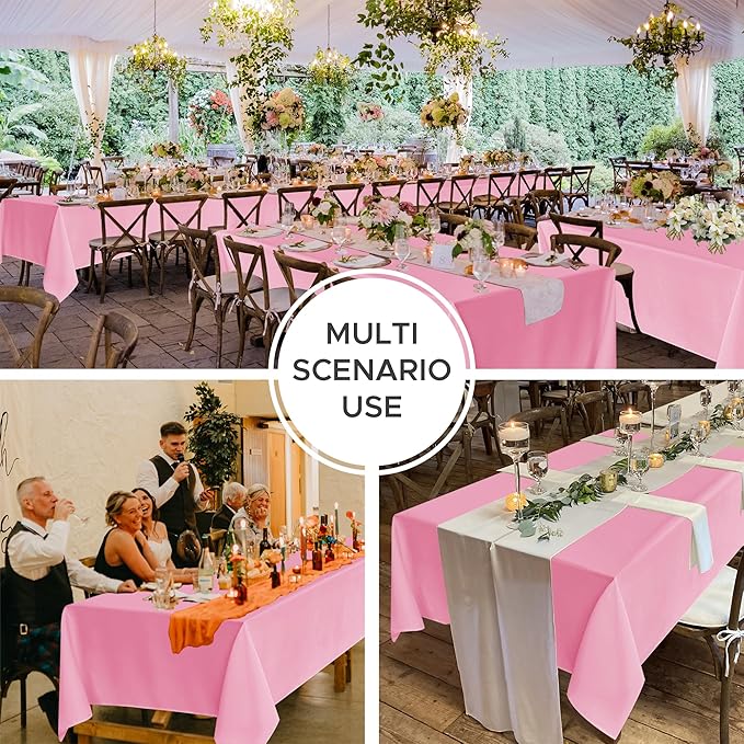 Fitable 8 Pack Rectangle Tablecloths: Stain Resistant Wrinkle Free Fabric Table Clothes, Washable Reusable Polyester Table Covers for Wedding Party Birthday Banquet Reception(Pink, 60x102 Inch)