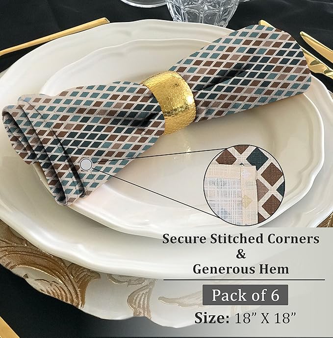 RUVANTI Cloth Napkins Set of 6 Cotton 100%, 18x18 Inches Napkins Cloth Washable, Soft, Absorbent. Cotton Napkins for Parties, Christmas, Thanksgiving, Weddings, Dinner Napkins Cloth - Faded