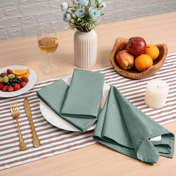 Blue Needles Solid Cloth Napkins Set of 12 Hunter Green 100% Cotton Dinner Napkins 18x18 inches - Soft, Reusable, Absorbent & Washable Fall Thanksgiving Linen, Ideal for Events, Parties & Everyday Use