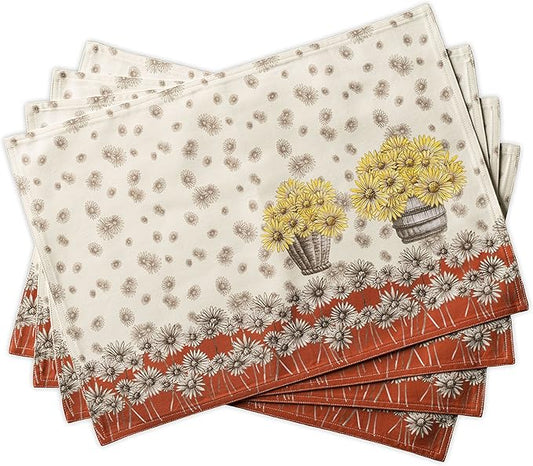 Maison d' Hermine Placemats Set of 4 100% Cotton Washable Cloth Place Mats, Reusable Table Mats for Thanksgiving Christmas Decorations Kitchen Dining Party Wedding Restaurant (Bagatelle, 13" x 19")