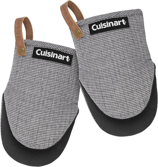 Cuisinart Heritage Mini Oven Mitts–5.5”x7” Heat-Resistant Kitchen Mitts for Oven with Non-Slip Neoprene Palm, Cotton Filling, and Faux Leather Loop–Durable Oven Mitt Set (Black/White Mini Houndstooth)