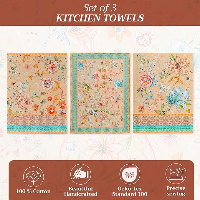 Maison d' Hermine Kitchen Towels Set of 2 100% Cotton 27.50" x 20" Reusable Cloth Tea Dish Towels Absorbent with Hanging Loop for Kitchen, Dining, Cocktail Parties Spring/Summer (Luxury Loft – Peach)