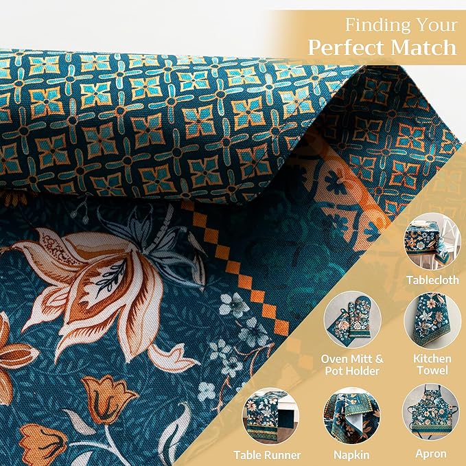 Maison d' Hermine Placemats Set of 4 100% Cotton Washable Cloth Place Mats, Reusable Table Mats for Thanksgiving Christmas Decorations Kitchen Dining Party Wedding (Luxury Loft - Dark Teal, 13" x 19")