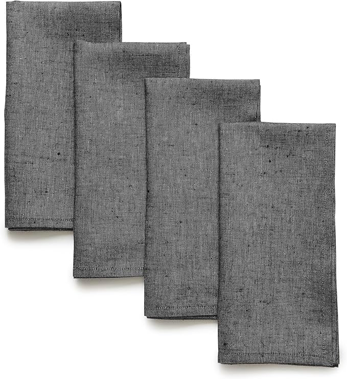 Solino Home Linen Napkins Set of 4 - 100% Pure Linen Charcoal Grey Dinner Napkins Cloth 20 x 20 Inch for Fall, Autumn, Winter, Thanksgiving - Athena, Handcrafted and Machine Washable