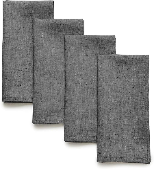 Solino Home Linen Napkins Set of 4 - 100% Pure Linen Charcoal Grey Dinner Napkins Cloth 20 x 20 Inch for Fall, Autumn, Winter, Thanksgiving - Athena, Handcrafted and Machine Washable