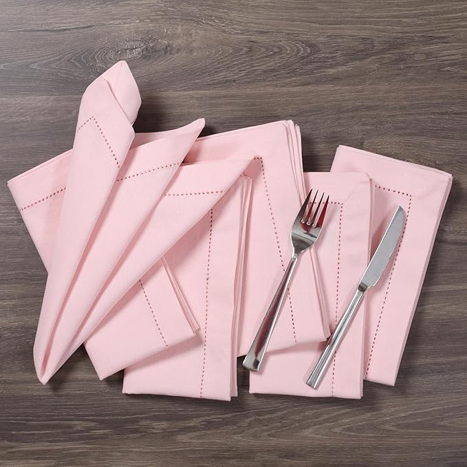 Pink Cloth Napkins Set of 12, 18x18 Inch, Absorbent Cotton Blend Washable and Reusable Dinner Napkins for Table, Thanksgiving, Christmas, Wedding, Restaurant, Kitchen & Everyday Use