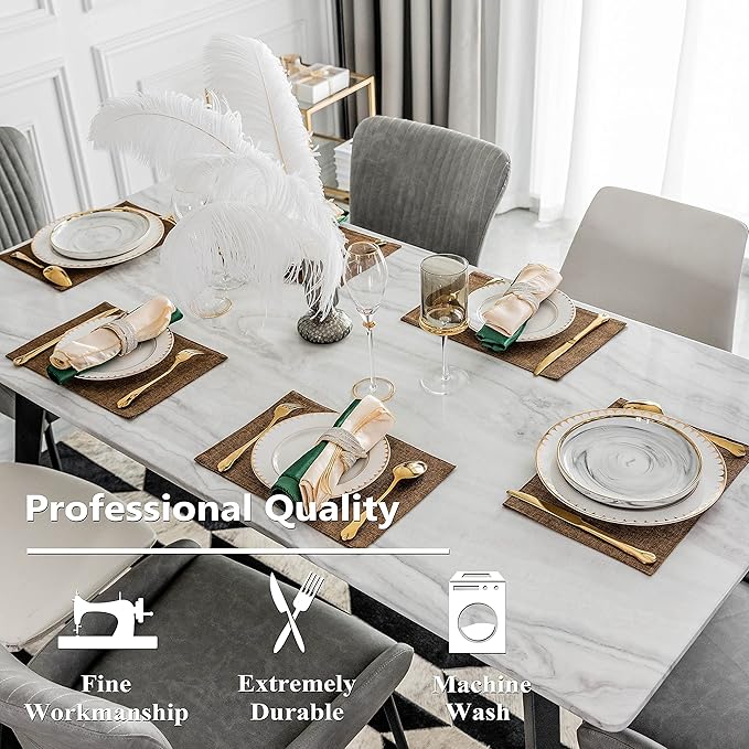 Home Brilliant Cloth Placemats Set of 4 Heat Resistant Dining Table Place Mats Linen Kitchen Table Mats, Brown