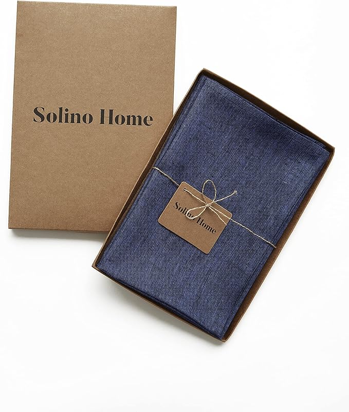 Solino Home Linen Cloth Napkins Set of 4-100% Pure Linen Chambray Navy Dinner Napkins 20 x 20 Inch for Fall, Autumn, Thanksgiving, Christmas, Winter - Athena, Handcrafted and Machine Washable