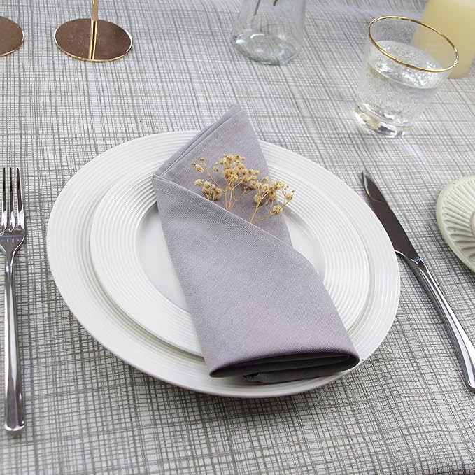 Solid Color Blended Thin Dinner Cloth Napkins - Set of 12 (40 x 40 cm) - for Events & Home Use (Silver)