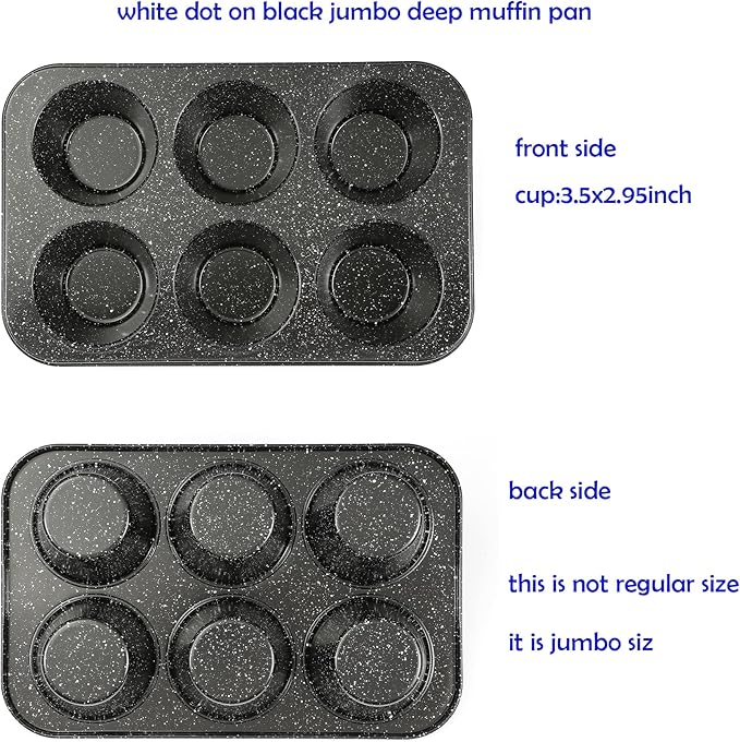 Monfish Jumbo muffin pan 6 Cup, deep muffin pan extra large cupcake tin black granite finish carbon steel baking pan 3.5dia x3 inch cup