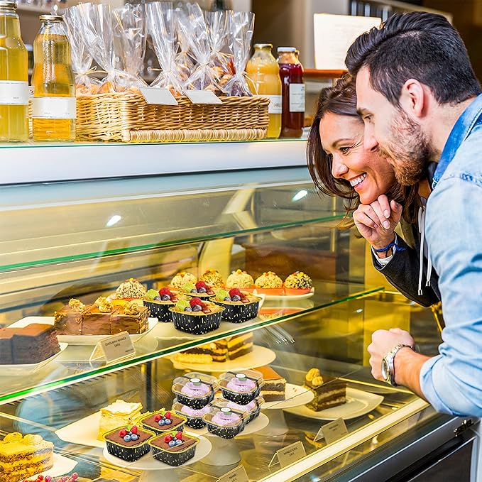 60 Pack Mini Cake Pans with Lids Square Mini Aluminum Pans Pie Tins Flan Containers for Wedding Birthday Party Gift (5OZ, Black Gold Spot)