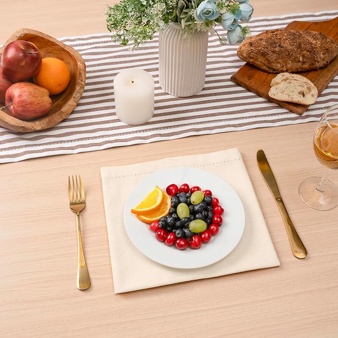 Blue Needles Set of 6 Hemstitch Linen Napkins 100% Cotton Cream Cloth Dinner Napkins 18x18 inches, Soft, Reusable, Absorbent, Washable, Ideal for Fall Thanksgiving Events, Parties & Everyday Use