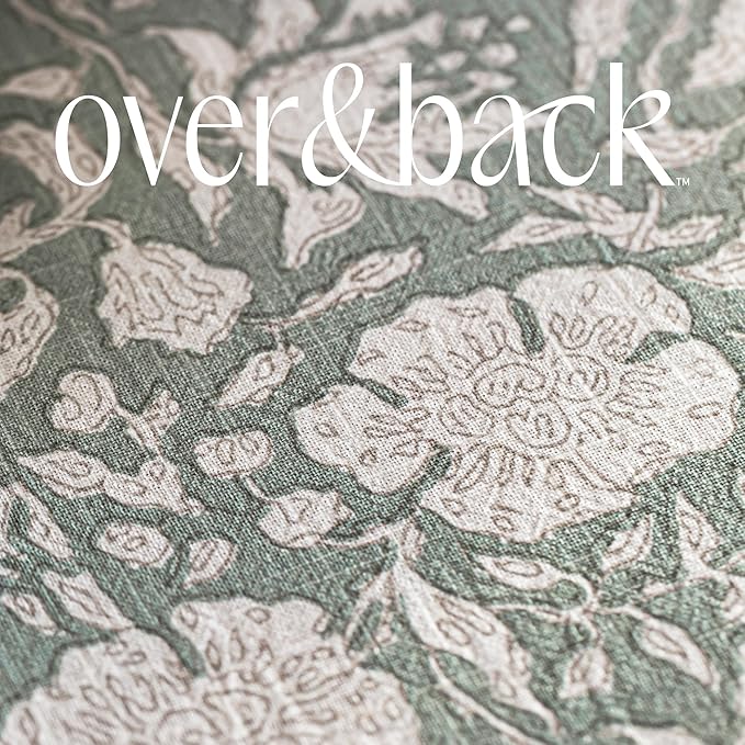 over&back Hand-Screened Tablecloth - Dining Table Cover - Each Tablecloth is Unique - 100% Cotton - Machine Washable - Kitchen and Home Decor - Green Floral - 70x90