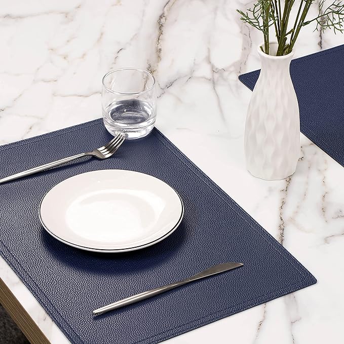 Set of 6 Faux Leather Placemats, PU Table Mats, Waterproof, Stain Resistant, Heat Resistant, Non-Slip Easy to Clean for Kitchen Dining Table,Conference Table