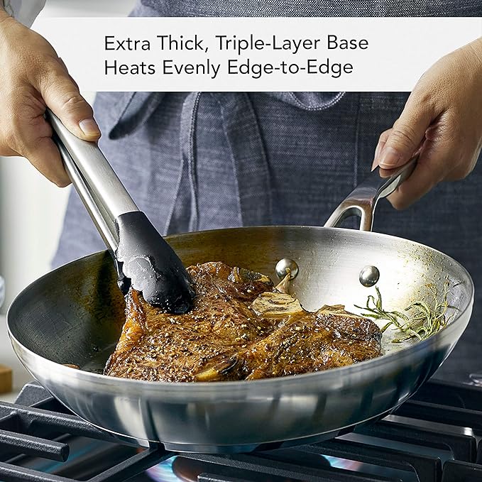 KitchenAid 3-Ply Base Brushed Stainless Steel Cookware Pots and Pans Set, 10 Piece