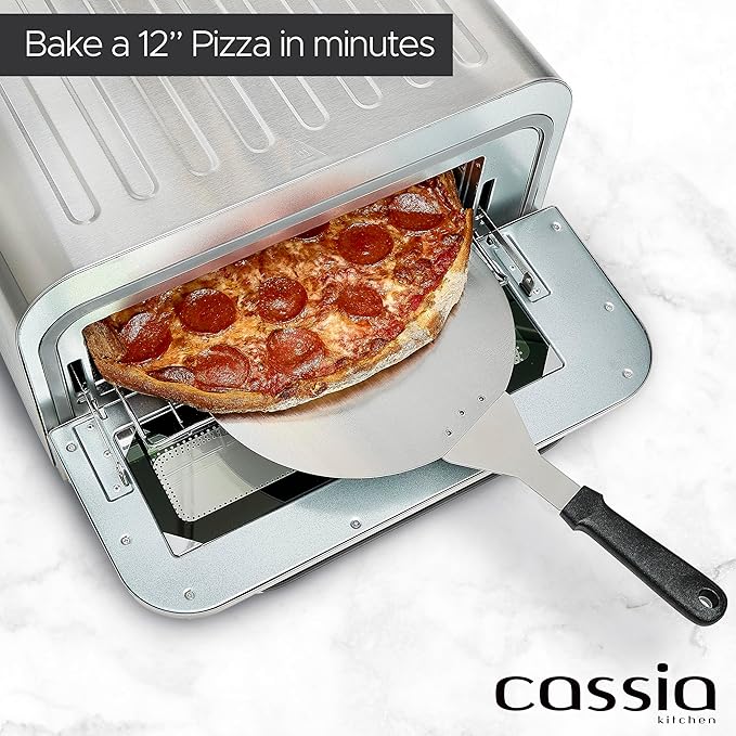 Cassia Countertop Electric Air Fryer Pizza Oven, 12" Capacity, 20L, 1800W, Heats up to 750°F, 16 Presets, Includes Pizza Stone, Peel, Fry Basket, Stainless Steel