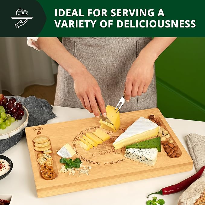 ROYAL CRAFT WOOD Premium Bamboo Charcuterie Board Set - Cheese Platter & Serving Tray & Serving Utensils - Perfect Housewarming Gift, Wedding, Bridal Shower Gift - Ideal for Entertaining and New Home