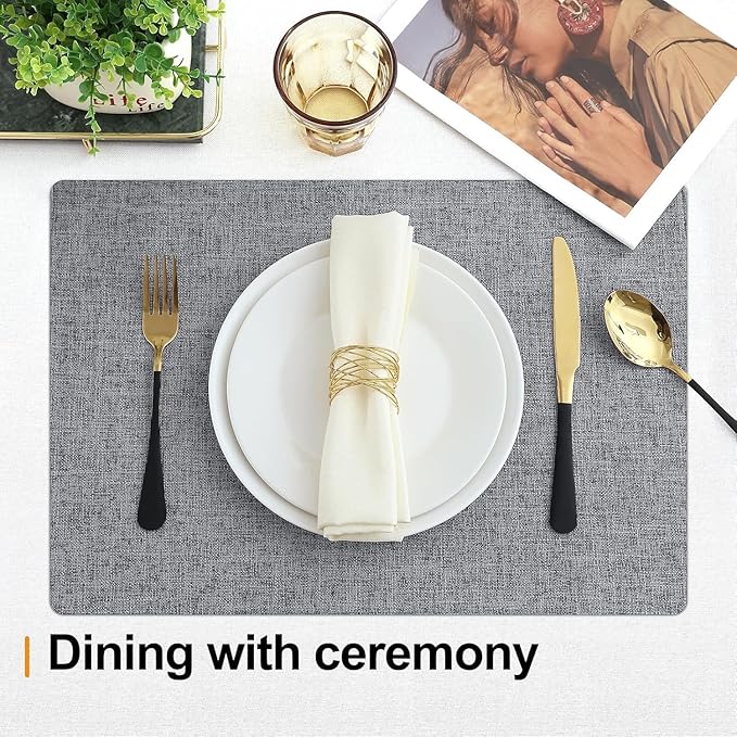 Homaxy Cloths Placemats for Dining Table Set of 8, Heat Resistant Washable Cotton Linen Blend Table Mats, Easy to Clean Place Mats for Indoor Outdoor Party Kitchen Decoration, 13" x 19", Dark Grey