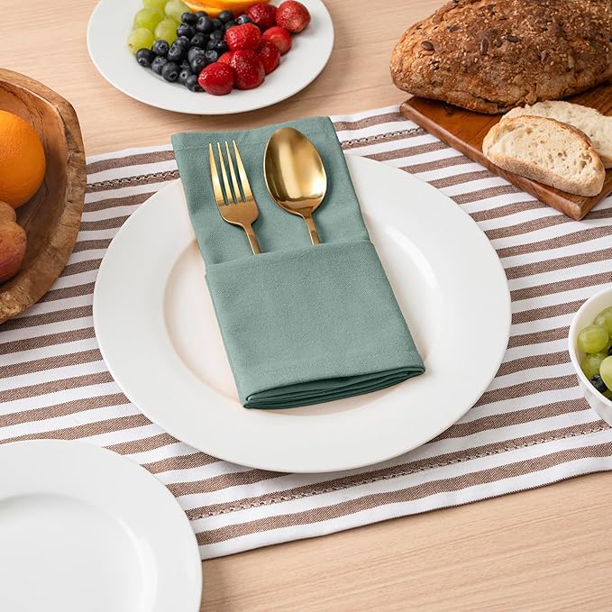 Blue Needles Solid Cloth Napkins Set of 12 Hunter Green 100% Cotton Dinner Napkins 18x18 inches - Soft, Reusable, Absorbent & Washable Fall Thanksgiving Linen, Ideal for Events, Parties & Everyday Use