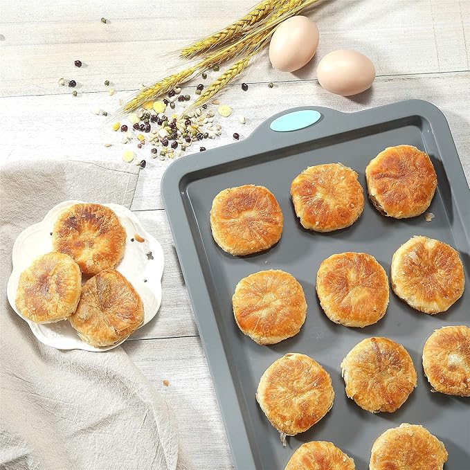 To encounter 8 in 1 Silicone Baking Set - 6 Cake Molds - 2 Silicone Baking Mat, Nonstick Cookie Sheet, Cake Muffin Bread Pan with Grips and Metal Reinforced Frame More Strength, Light Grey