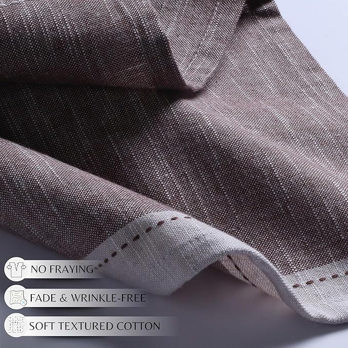 Ramanta Home Cloth Napkins Set of 4 Textured Cotton 18x18 - Premium Contrast Border Fall Thanksgiving Dinner Napkins for Christmas Farmhouse Wedding, Soft Washable Table Linen for Everyday Use - Brown