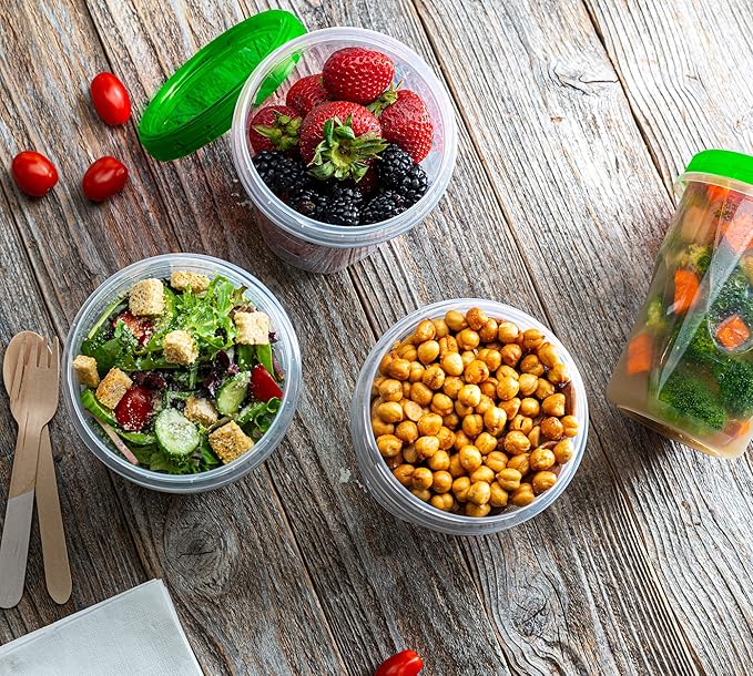 (32 Ounce 10 Pack) Twist cap Containers Clear Bottom With Green Top Screw on Lids Twist Top Food Storage Freezer Containers