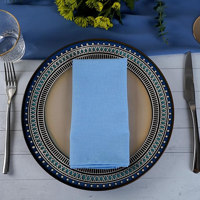 Solid Color Linen Blended Thin Dinner Cloth Napkins - Set of 12 (40 x 40 cm) - for Events & Home Use (Sky Blue)