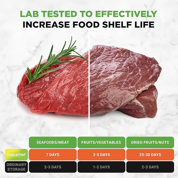 NutriChef Food Vacuum Sealer Machine, Stainless Steel Automatic Air Sealing System for Dry/Moist Foods, LED Touch Controls, Includes Vacuum Hose, Bag Roll and Wine Stopper, 110W Suction Power, 14"x6"