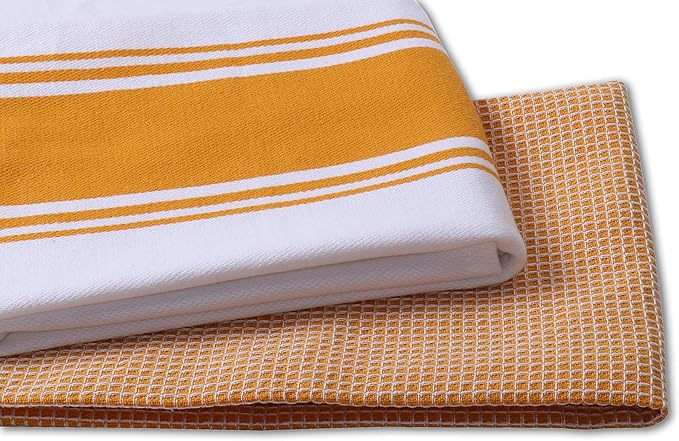 AMOUR INFINI Cotton Kitchen Towels - Set of 4 Highly Absorbent, Ultra Soft Waffle Weave Tea Towel with Hanging Loop - 20x28 Inch Quick Drying Dish Cloths for Cleaning (Yellow)