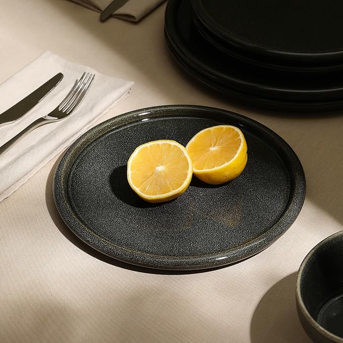 Stone Lain Eden 4-Piece Salad Plate Set Stoneware, Charcoal Grey