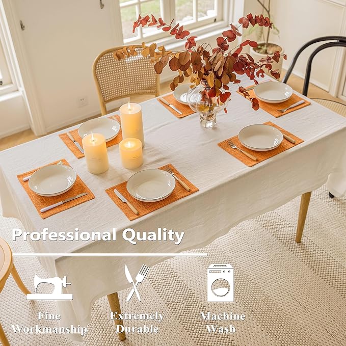 Home Brilliant Cloth Placemats Set of 4 Heat Resistant Fall Dining Table Place Mats for Kitchen Table Dinner Party Thanksgiving Decorations, 13 x 19 inches, Orange