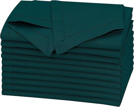 Ruvanti Premium Linen Napkins Set of 12-20x20 Inch, Classic Hemstitch, Mitered Corner Cloth Napkins ‎‎- Soft, Elegant Dinner Napkins Cloth Washable for Weddings, Parties, Everyday Use - Teal
