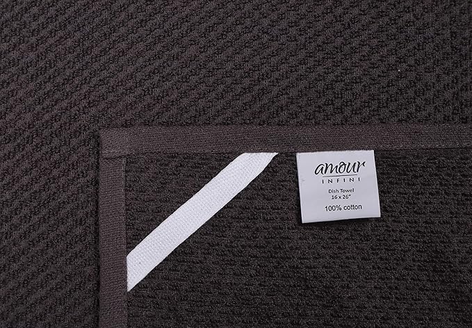 AMOUR INFINI Kitchen Towels Pack of 4 - Absorbent, Quick Drying Premium Cotton Tea Towel - Kitchen Linens 16x28 Inch Dish Towels with Hanging Loop (D.Grey)