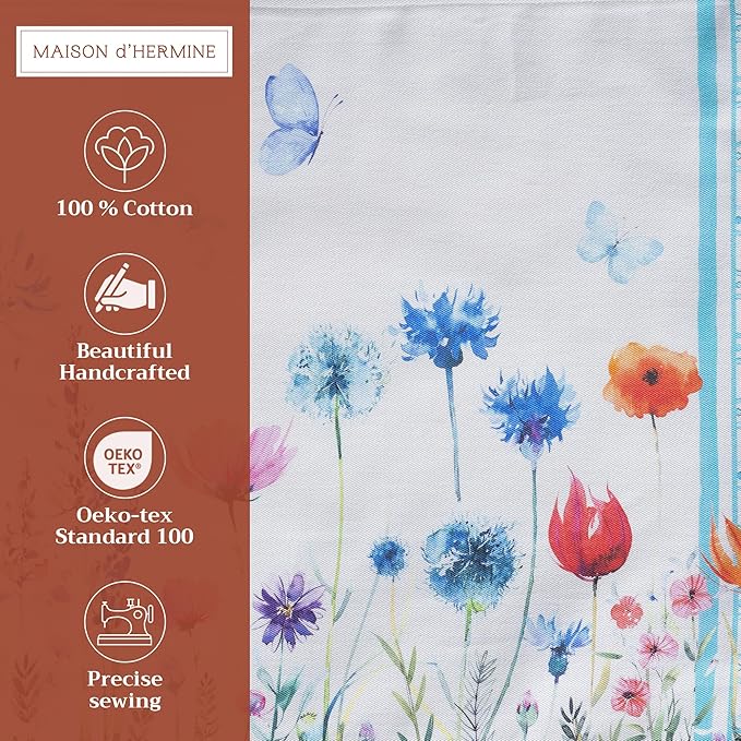 Maison d' Hermine Placemats Set of 4 100% Cotton Washable Cloth Place Mats, Reusable Table Mats for Kitchen Dining Decoration, Party, Wedding, Restaurant Spring/Summer (Flower In The Field, 13" x 19")