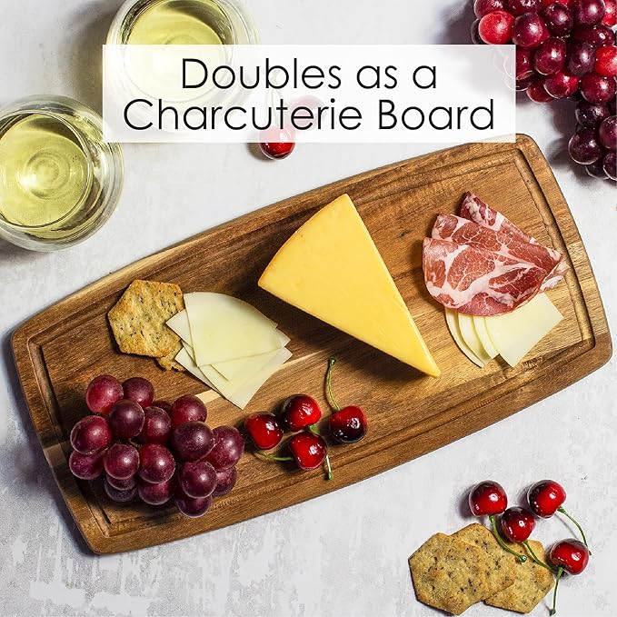 TB Home Acacia Wood Cutting Board with Juice Groove, Wooden Chopping Board for Kitchen, 14” x 7” x 5/8” (Pack of 2)