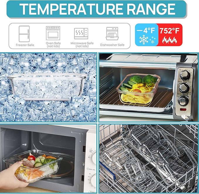 Vtopmart 5 Pack 35oz Glass Food Storage Containers with Lids, Meal Prep Containers, Airtight Reusable Lunch Container Set, Safe for Oven, Microwave, Freezer, and Dishwasher