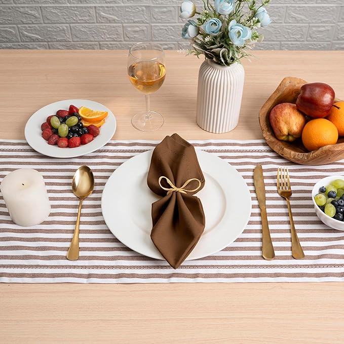 Blue Needles Set of 6 Hemstitch Linen Napkins 100% Cotton Nut Brown Cloth Dinner Napkins 18x18 inches, Soft, Reusable, Absorbent, Washable, Ideal for Fall Thanksgiving Events, Parties & Everyday Use