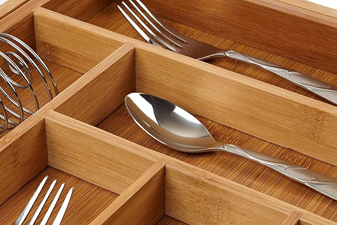Bellemain Expandable Bamboo Drawer Organizer - Large Kitchen Utensil Holder for Cutlery, Silverware, Flatware Storage - Utensil Organizer for Kitchen Drawers, Desk, Junk Drawer Organizer Tray, 8-Slot