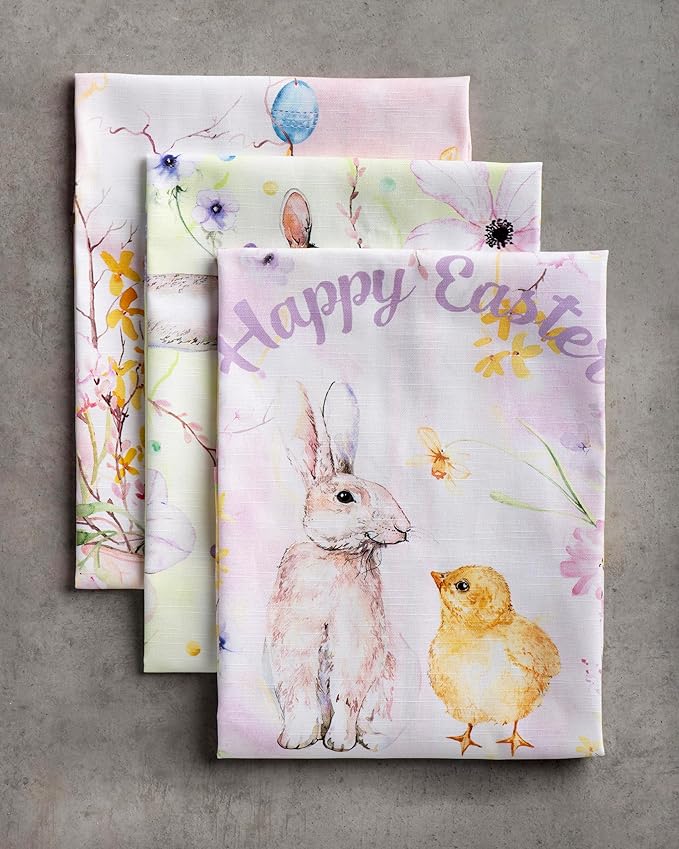 Maison d' Hermine Kitchen Towels Set of 3 100% Cotton 27.50" x 20" Reusable Cloth Tea Dish Towels Absorbent with Hanging Loop for Kitchen, Home, Dining, Cocktail Parties Spring/Summer (Easter Zest)