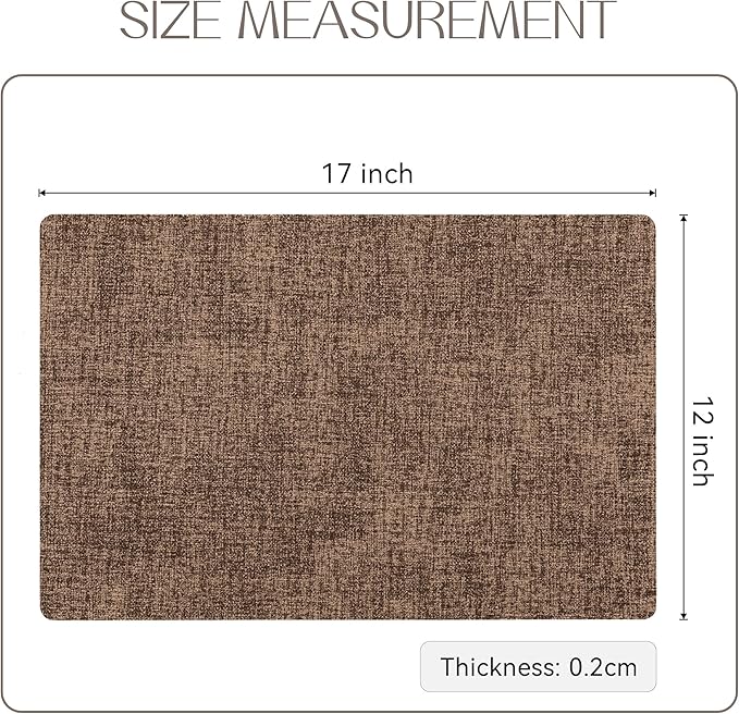 Romanstile Vinyl Placemats Set of 4-12 X 18 Inch - Heat Resistant Place Mats 100% Waterproof Oilproof Wipeable Reversible Faux Leather Table Mats for Kitchen/Dining/Party/Outdoor, Brown