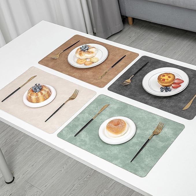 ICEDOG 12"x17" Waterproof PU Placemats - Faux Leather Heat-Resistant & Reversible Table Mats | Oil-Proof, Non-Slip for Kitchen, Dining, Outdoor BBQ (6, Green)