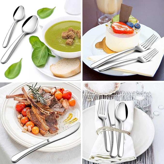 Herogo Heavy Duty Stainless Steel Silverware Set, 20-Piece Fancy Flatware Cutlery Set for 4, Modern Tableware for Home Restaurant Wedding, Heavy Eating Utensils, Mirror Polished, Dishwasher Safe