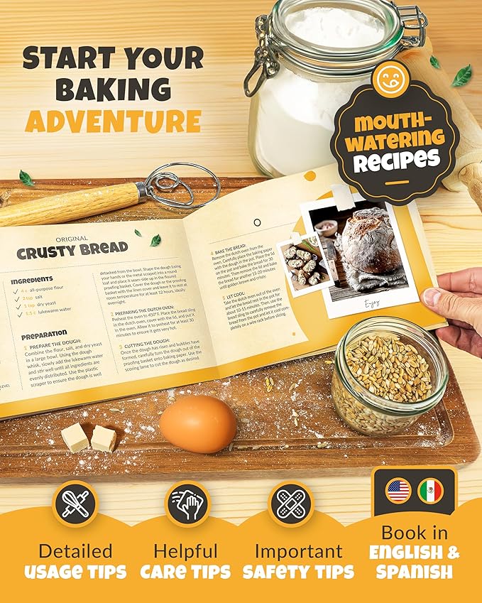 Dutch Oven for Bread Baking - incl. Sourdough Bread-Baking Supplies like Banneton Bread-Proofing Basket - 6.75QT Enameled Oval Cast Iron Bread-Oven with Lid, Bread-Pan Sour Dough Starter Kit