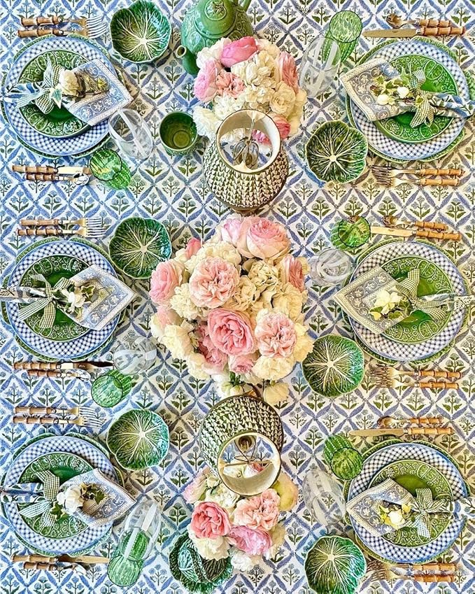 Ridhi Steel Blue 60x60 Inches Square 100% Cotton Hand Block Print Tablecloth Washable Halloween Thanksgiving/Christmas Parties/Wedding Use,Fall décor Farmhouse Dining Dinner Tablecloth