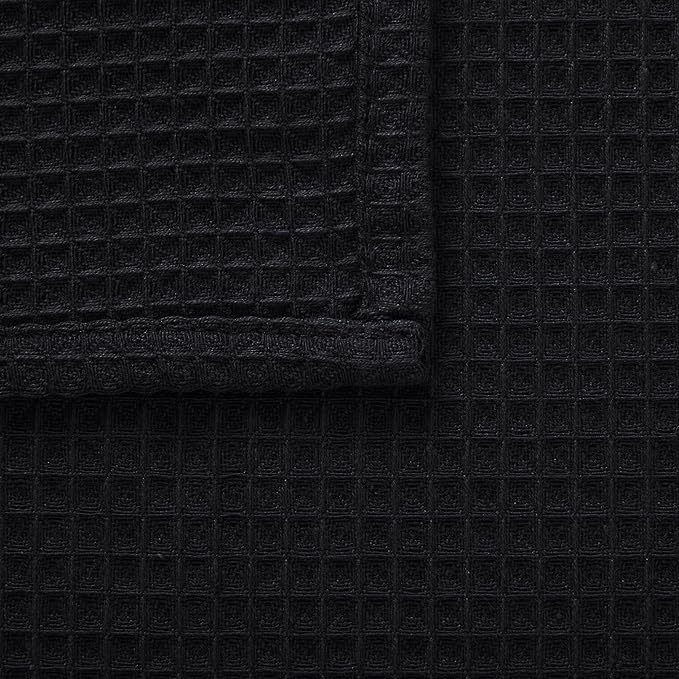 Encasa XO' Waffle Weave Face & Hand Towels – 12"x12", Black Washcloths Set of 12 – Quick Drying for Bathroom, Gym, Kitchen & Travel – Small Reusable Dish Cloths & Face Wipes for Everyday Use