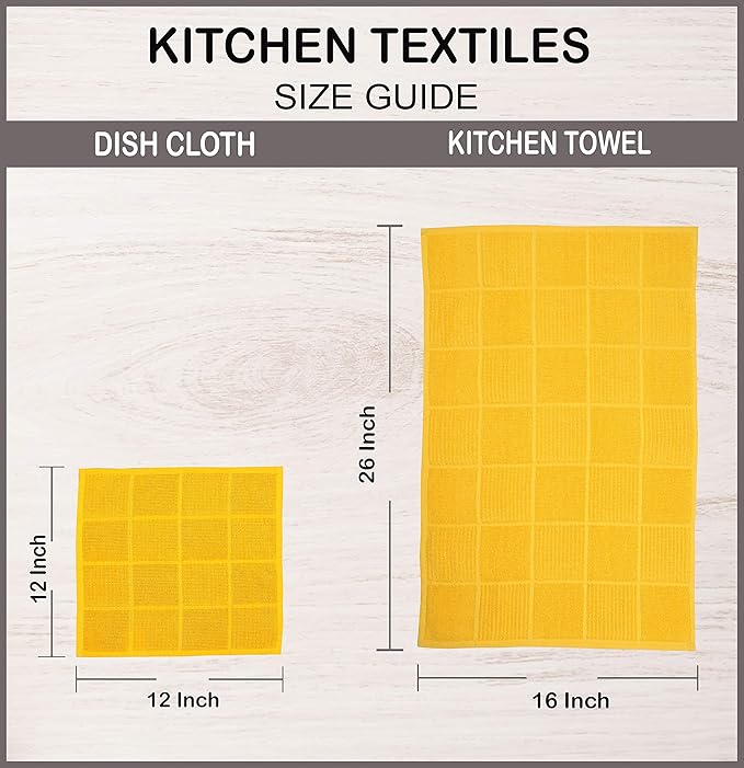 AMOUR INFINI Kitchen Towels Pack of 4 Absorbent, Quick Drying Premium Terry Cotton Dish Towel with Hanging Loop 16x28 Inch Hand & Tea Towels (Yellow)