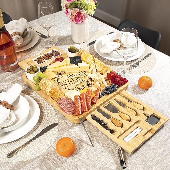 Personalized Charcuterie Board Gift Set with Ceramic Bowls, Bamboo Cheese Board, Wedding Gifts for Couples, Housewarming Gift, Birthday Gifts for Women and Men, Custom Engraved