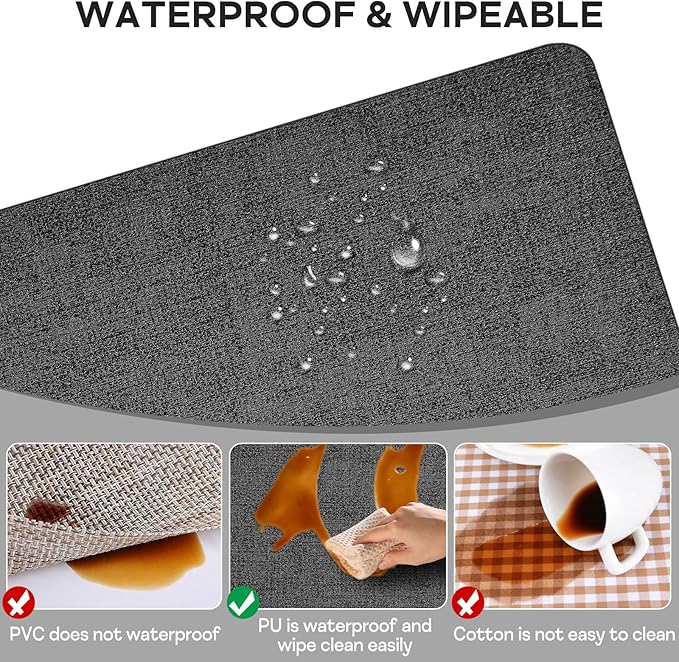 Vinly Placemats Set of 6 - Waterproof Wipeable Faux Leather Table Place Mats Heat Resistant Anti Slip Table Mats for Dining, Indoor, Outdoor, 15.8" x 11.8" (Dark Grey)