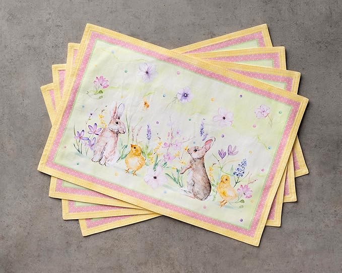 Maison d' Hermine Placemats Set of 4 100% Cotton Washable Cloth Place Mats, Reusable Table Mats for Kitchen Dining Decoration, Party, Wedding, Restaurant Spring/Summer (Easter Zest, 13" x 19")